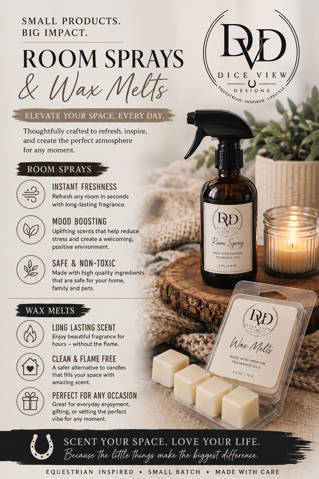 Dice View Designs room spray and wax melts